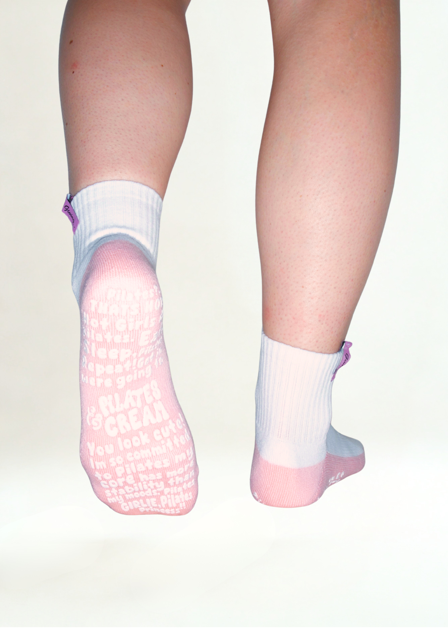 The Taylor white and pink Pilates grip socks — styled flatlay by Pilates & Cream