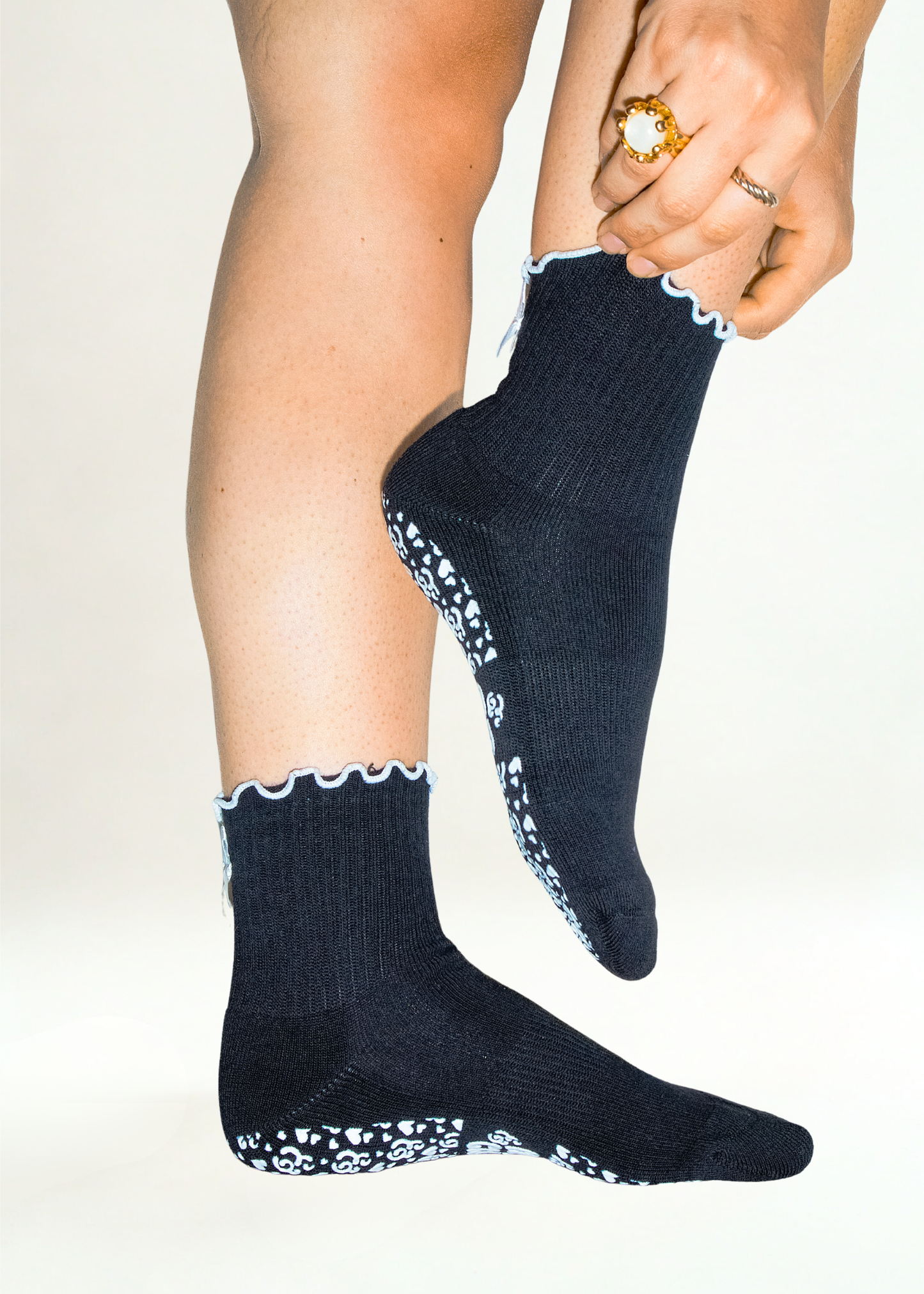 The Hailey minimal Pilates grip socks — side view by Pilates & Cream