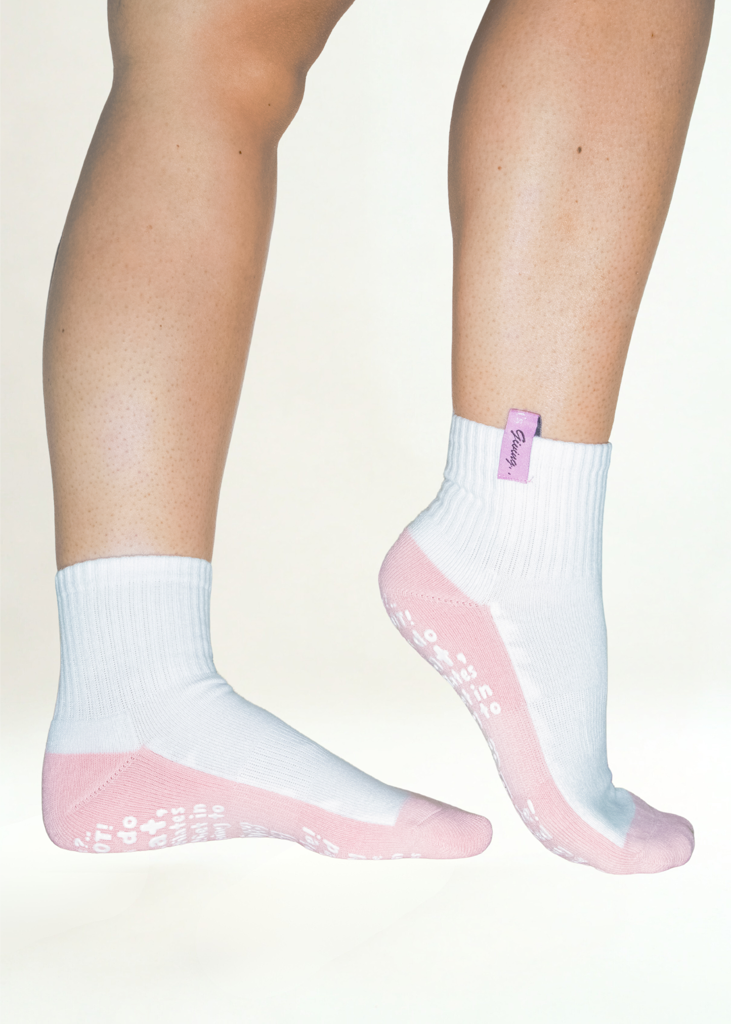 The Taylor white and pink Pilates grip socks — side view by Pilates & Cream