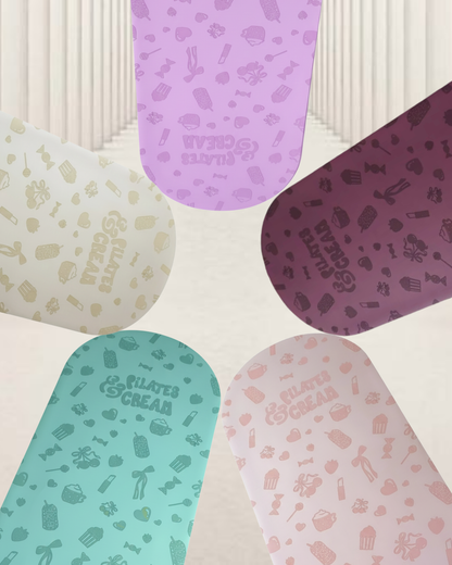 Pilates & Cream curved yoga and Pilates mat — non-slip hand-drawn design